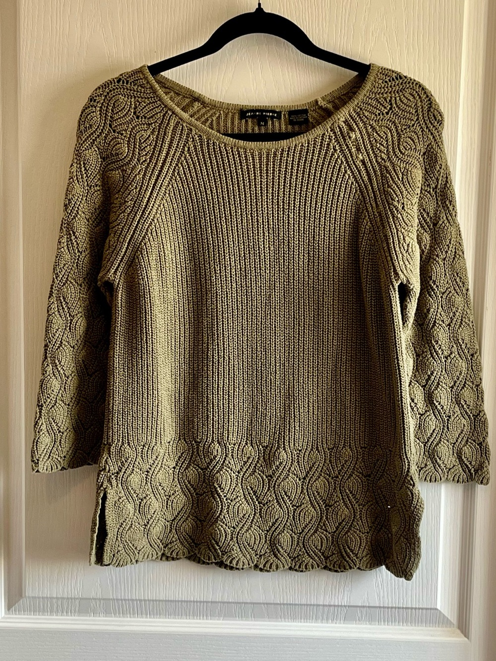 Jeanne Pierre Olive Green Knit Sweater - 100% Cotton Size Medium